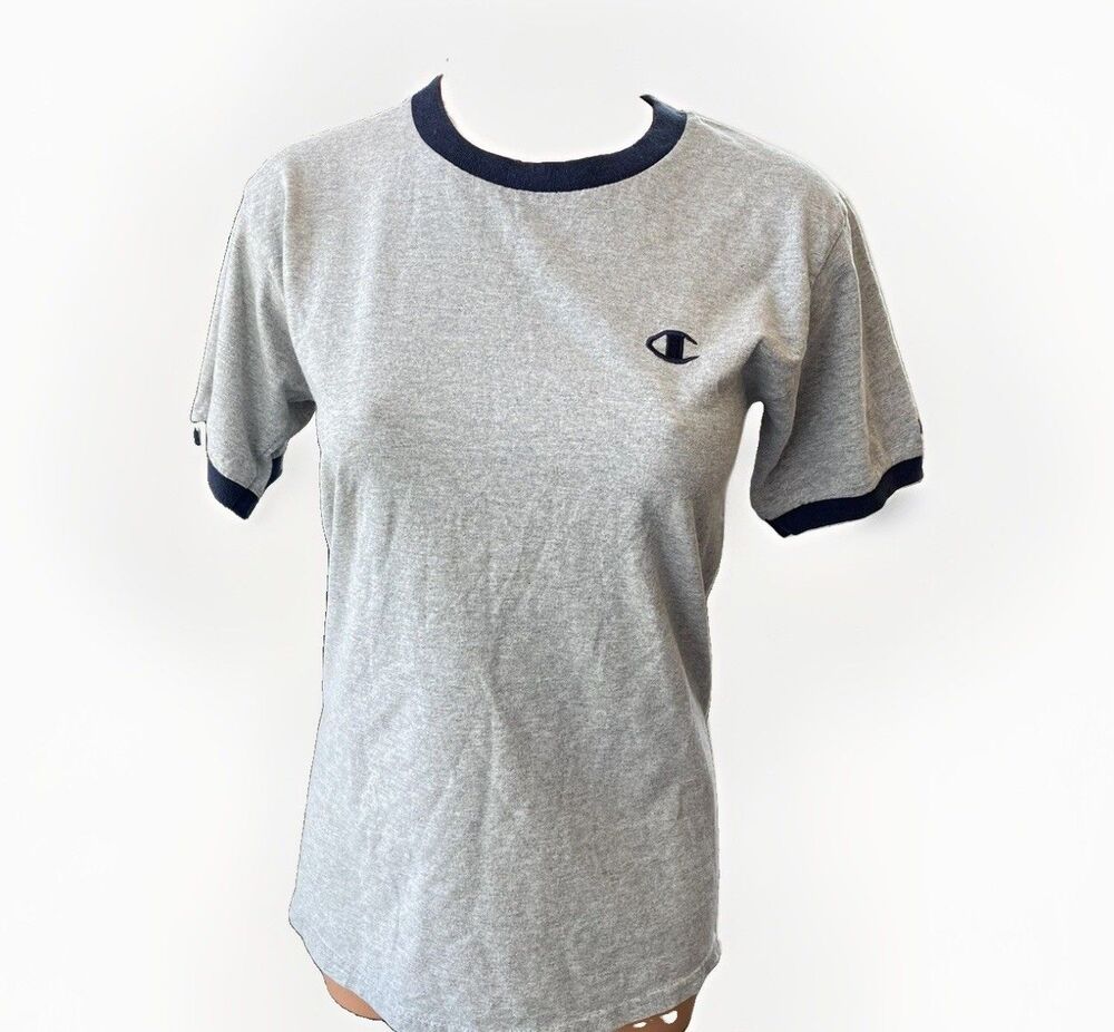 Champion Gray Ringer Tee Shirt Size S Short Sleeve Top Logo